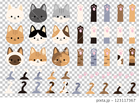 かわいい猫パーツのイラスト素材セット かわいい猫パーツのイラスト素材セット 123117367