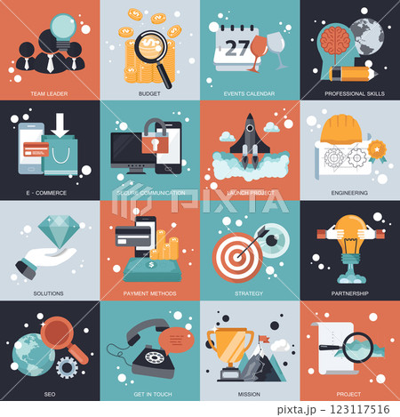 Business, management, technology colorful icon collection. Flat vector illustration Business, management, technology colorful icon collection. Flat vector illustration 123117516