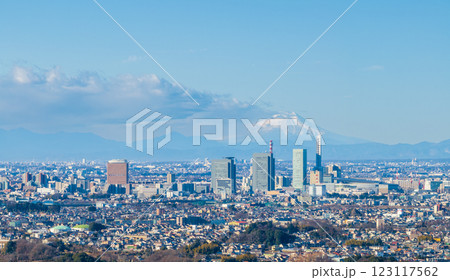空撮「埼玉県」さいたま新都心と富士山の風景　さいたま市 123117562