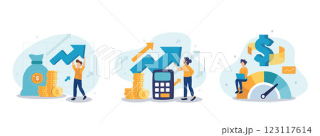 Cost optimization concept set. Idea of financial and marketing strategy. Cost and income balance. Spending and cost reduction, while maximizing business value. Isolated flat illustration vector Cost optimization concept set. Idea of financial and marketing strategy. Cost and income balance. Spending and cost reduction, while maximizing business value. Isolated flat illustration vector 123117614