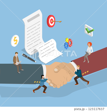 3D Isometric Flat Vector Illustration of Business Deal, Handshake, a Formal Agreement Between Partners 123117637