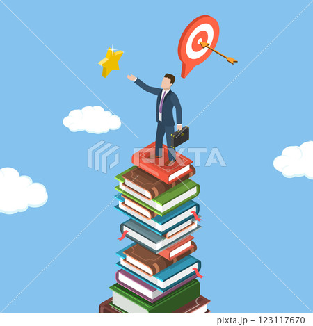 3D Isometric Flat Vector Illustration of Motivation Or Ambition, Knowledge, Learning Process 123117670