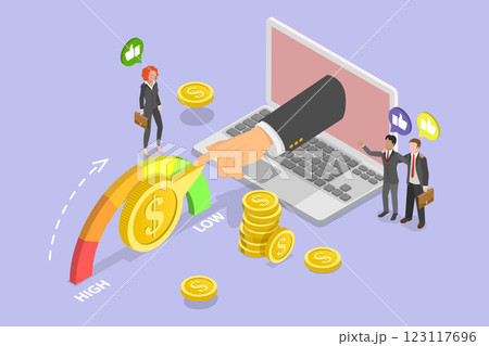 3D Isometric Flat Vector Illustration of Cost Cutting And Efficiency, Price Management 123117696