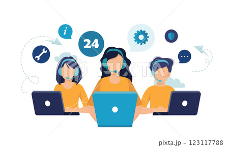 Live support concept. Business customer care service concept. Icon for contact us, support, help, phone call and website click. Flat vector illustration. 123117788