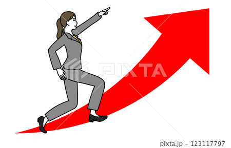 指差すビジネスウーマンと上向き矢印のイラスト 123117797