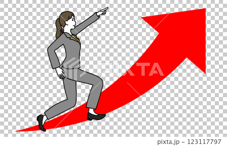 一位女商人指著一個向上的箭頭的插圖 一位女商人指著一個向上的箭頭的插圖 123117797