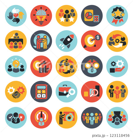 Business and marketing, management, find job, meeting, teamwork collection. Set of icons. Flat vector illustration	 123118456