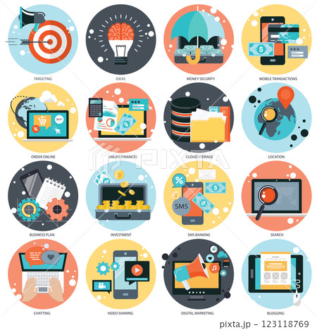 Business and technology colorful modern icon set for websites and mobile applications. Flat vector illustration 123118769