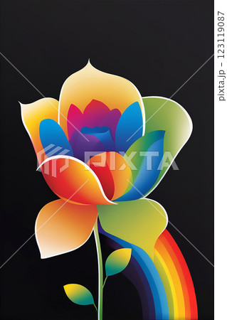 虹色に輝く花のイラスト 123119087