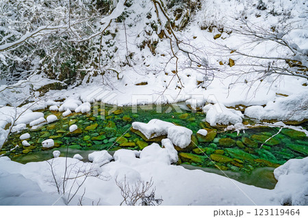 長野県南木曽町 冬の柿其渓谷の景色 長野県南木曽町 冬の柿其渓谷の景色 123119464
