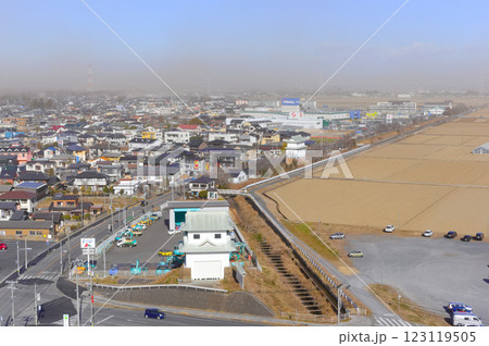 強風で砂煙が舞う茨城県常総市の風景2025年2月 強風で砂煙が舞う茨城県常総市の風景2025年2月 123119505