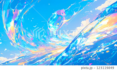 虹色にきらめく波しぶきのイラスト背景 123119849