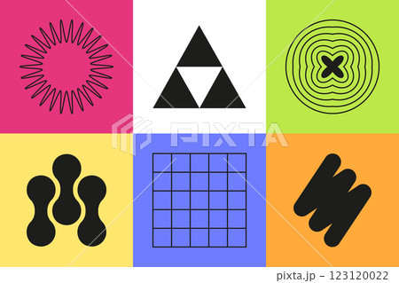 Retro minimalism in forms - set of flat design style colorful illustrations Retro minimalism in forms - set of flat design style colorful illustrations 123120022