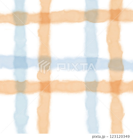 Orange Blue Plaid Gingham Check Hand Drawn Background Overlay 123120349