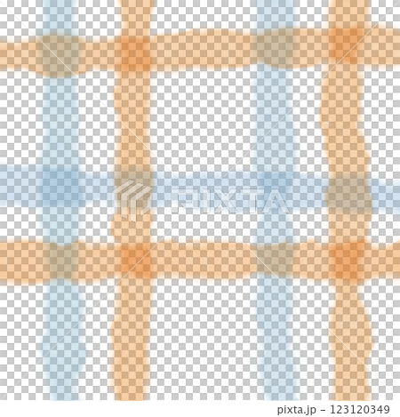 Orange Blue Plaid Gingham Check Hand Drawn Background Overlay 123120349