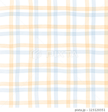 Orange Blue Plaid Gingham Check Hand Drawn Background Overlay 123120351
