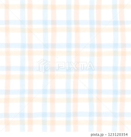 Orange Blue Plaid Gingham Check Hand Drawn Background Overlay 123120354