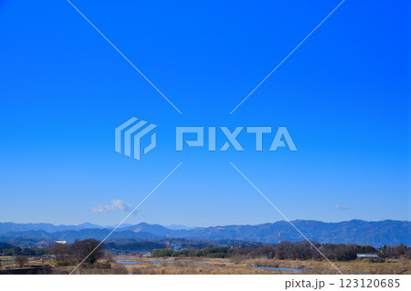 風光明媚 秩父山並 深谷市 六堰頭首工付近からの眺め 風光明媚 秩父山並 深谷市 六堰頭首工付近からの眺め 123120685