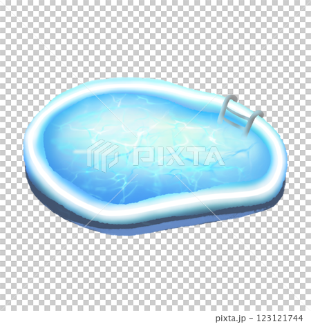 Inflatable swimming pool cartoon illustration, blue swimming pool with ladder isolated drawing 123121744