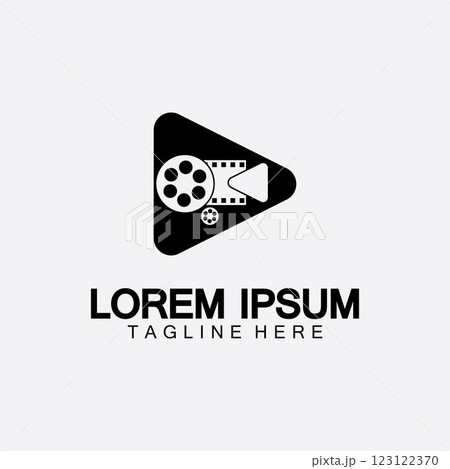 Play movie Video Camera& Film Strip Play Movie Cinema Entertainment Stock Vector icon logo design 123122370