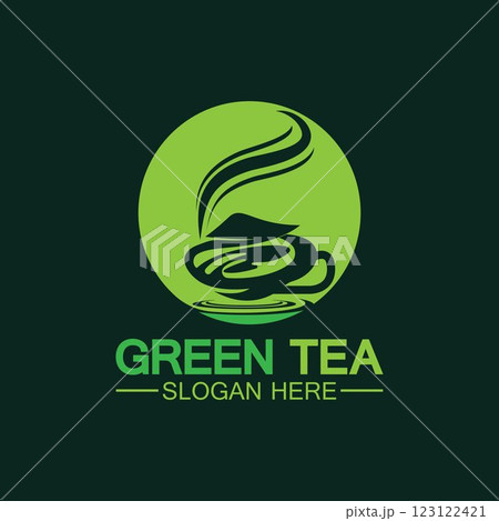 Tea cup logo vector design.Green tea vector logo template. 123122421