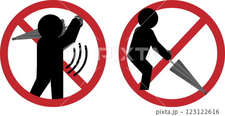 傘でゴルフの練習禁止をイメージしたアイコン素材セット 123122616