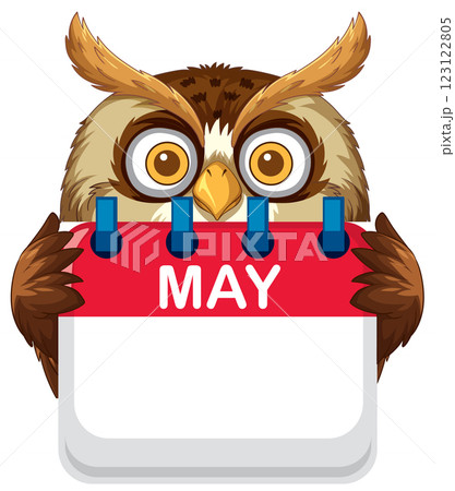 Owl Holding May Calendar Illustration Owl Holding May Calendar Illustration 123122805