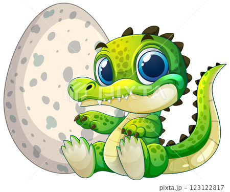 Adorable Baby Crocodile with Egg 123122817