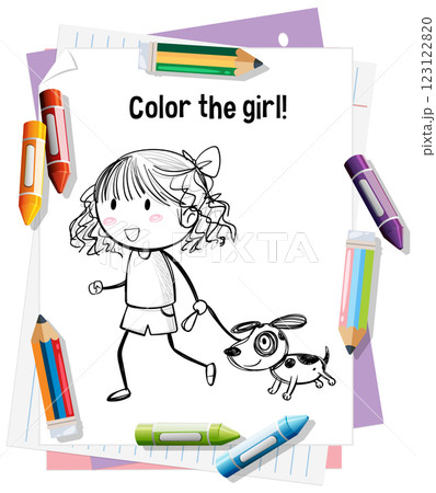 Coloring Fun with Girl and Dog 123122820