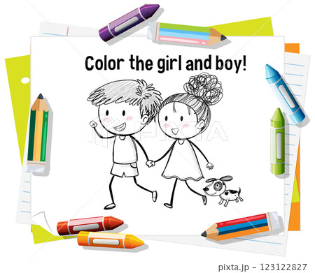 Colorful Kids and Playful Puppy 123122827