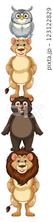 Stacked Animal Friends Illustration 123122829