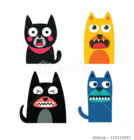 Set of Colorful Funny Naughty Dog Puppy Pet Animal Cartoon Character with Happy Shock Face Set of Colorful Funny Naughty Dog Puppy Pet Animal Cartoon Character with Happy Shock Face 123122937