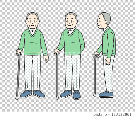 杖をついた後期高齢男性を色々な方向から見たイラスト 123122961