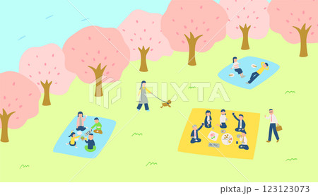 お花見をする人々のイラスト 123123073