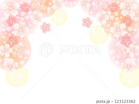 ピンク桜と円のアーチフレーム背景、かわいい、春、花、イラスト ピンク桜と円のアーチフレーム背景、かわいい、春、花、イラスト 123123362