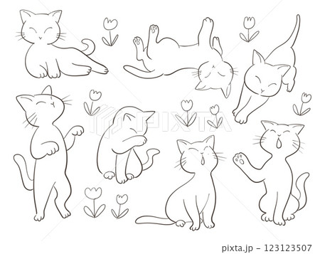 シンプルなネコの線画のセット 123123507