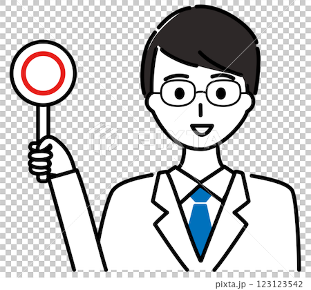 一名身穿白大褂的男子手持圓形標誌 123123542