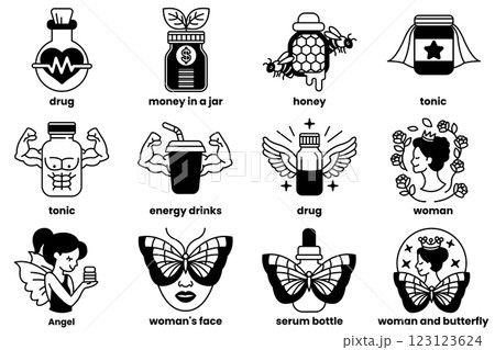 Set of illustrations in the concept of beauty products in line drawing style Set of illustrations in the concept of beauty products in line drawing style 123123624