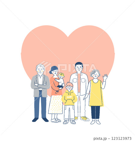 三世代家族　ハートの背景 123123973