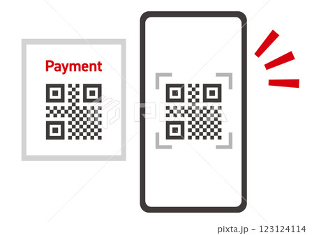 スマートフォンとカードでQRコード決済をするイメージイラスト 123124114