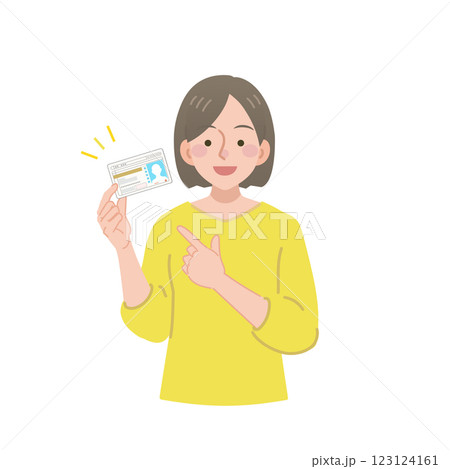 運転免許証を指差す女性 123124161