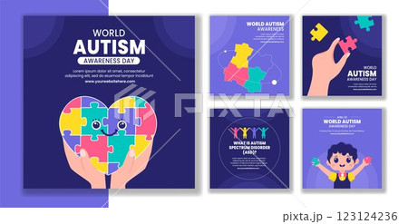 Flat Cartoon Hand-Drawn Template for World Autism Awareness Day Social Media Post 123124236