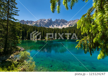 Karersee lake in the Dolomites, South Tyrol, Italy, also known as lake Carezza 123124247