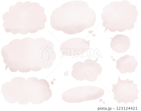 吹き出し:水彩風のピンクベージュの手描きフキダシのセット 吹き出し:水彩風のピンクベージュの手描きフキダシのセット 123124421