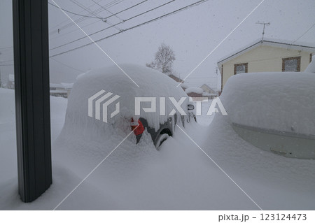 大雪で埋まる玄関と車 大雪で埋まる玄関と車 123124473