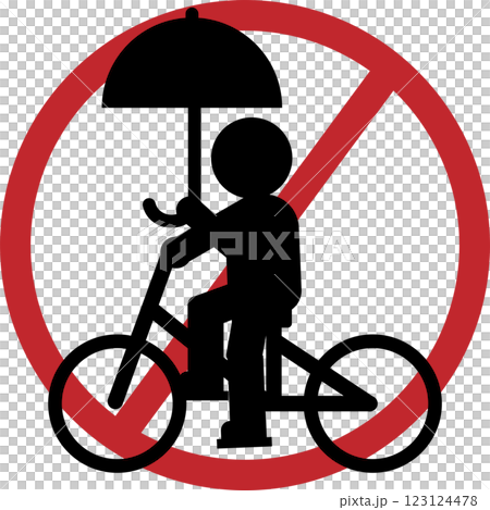 傘をさしながら自転車の運転禁止をイメージしたアイコン素材 123124478