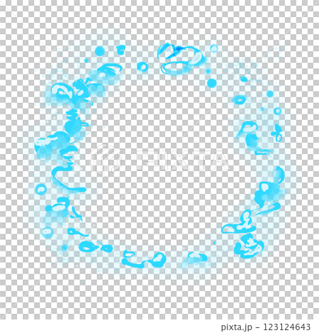 Round Neon Magic Frame with Water Blue Splashes, Illustration Template for Web and Print Round Neon Magic Frame with Water Blue Splashes, Illustration Template for Web and Print 123124643
