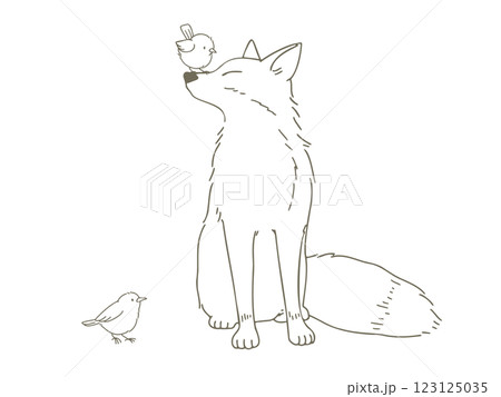 手描きの可愛い小鳥とキツネのイラスト素材 123125035