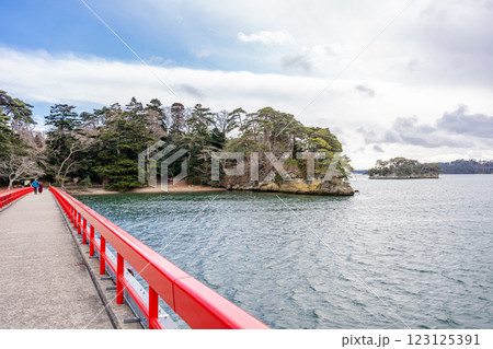 素敵な縁を願う出会い橋「福浦橋」日本三景松島 渡ると良縁に恵まれる 縁を結ぶ出会い橋 松島海岸を一望 123125391