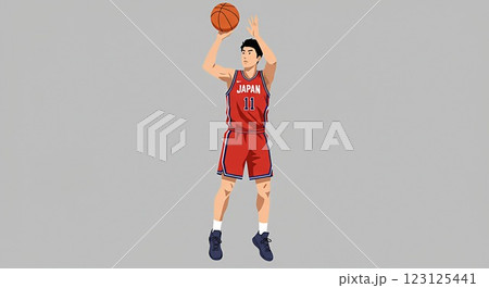 シュートをする男性のバスケットボール選手 123125441